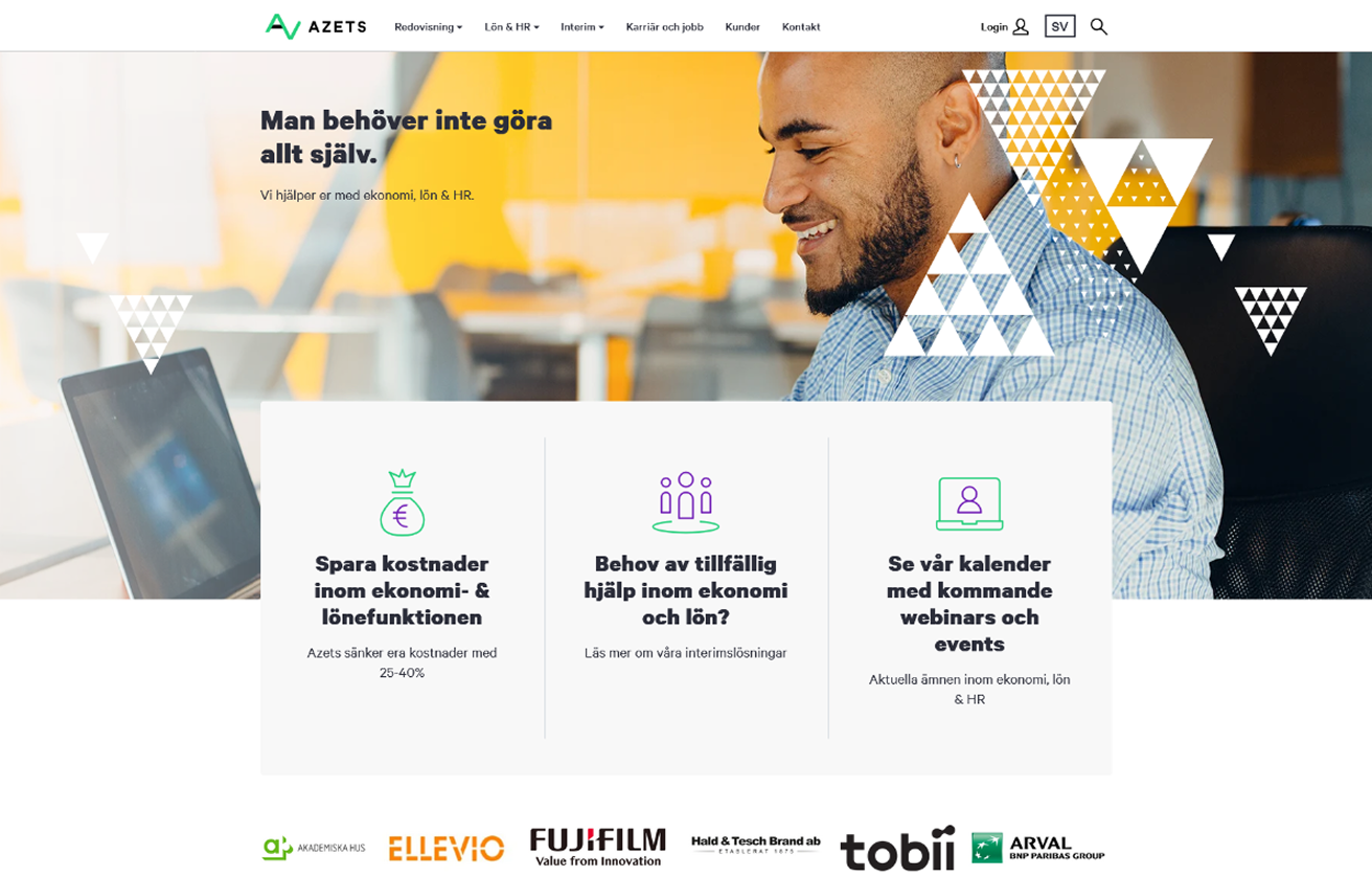 Screenshot of the previous design of azets Sweden.